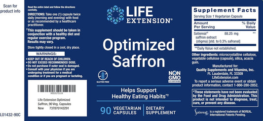 Life Extension Optimized Saffron Extract with Satiereal, 90 Veg Caps - 88.25 mg