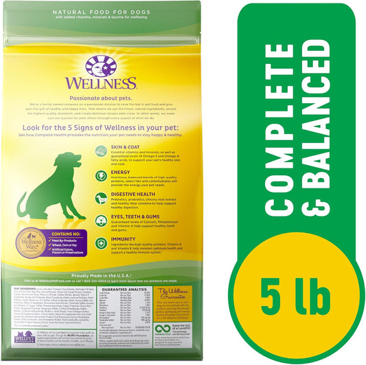 Wellness Complete Health Dry Dog Food With Grains, Natural Ingredients, Made In Usa With Real Meat, All Breeds, For Adult Dogs (Lamb & Barley, 5-Pound Bag)