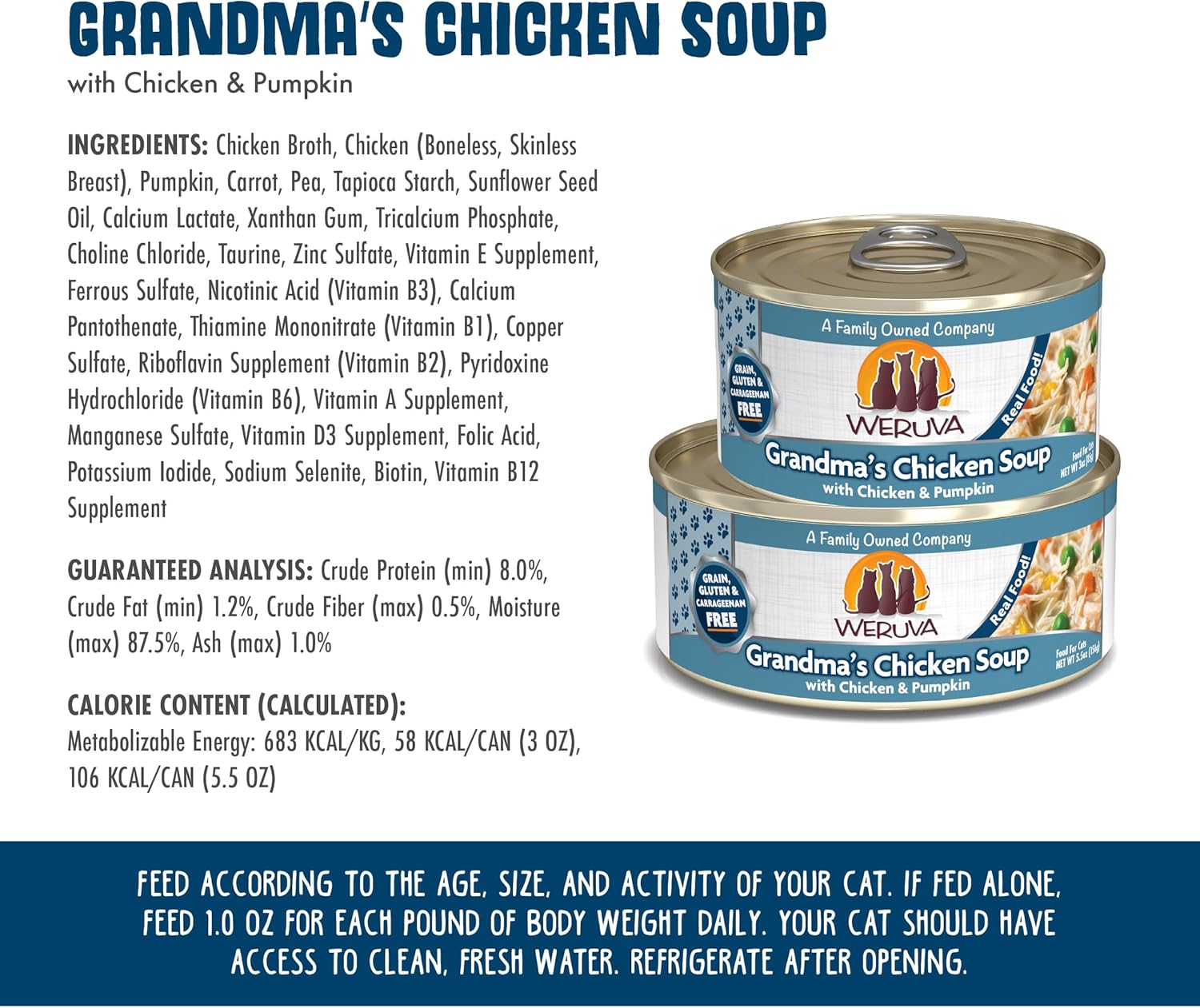 Weruva Classic Cat Food, Grandma?S Chicken Soup with Chicken Breast & Veggies, 5.5Oz Can (Pack of 24) : Canned Wet Pet Food : Pet Supplies