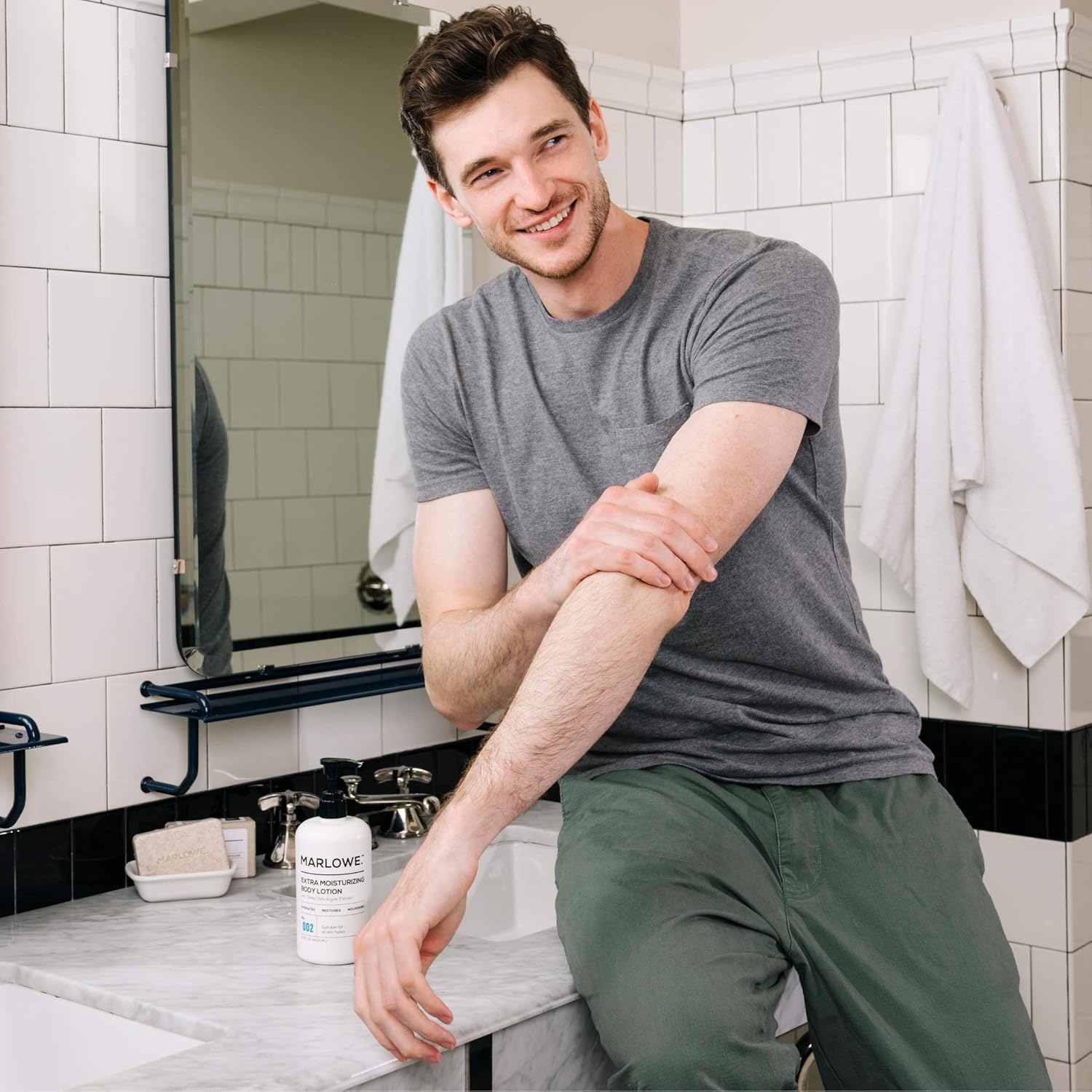 Marlowe. No. 002 Santal Body Lotion 8 Oz, Moisturizing & Nourishing Daily Dry Skin Lotion For Men, Made With Hydrating Natural Aloe Vera, Non-Oily, Warm Amber, Sandalwood & Citron Scent, Vegan : Beauty & Personal Care