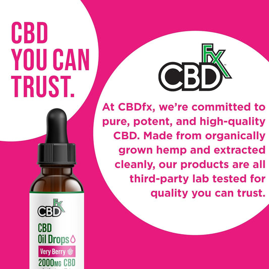 Cbdfx 2000Mg Cbd Oil, High Strength Cbd Oil For Stress, Anxiety & Sleep Support, Very Berry Flavoured Cbd Drops, Blended With Mct Oil, No Thc, 30Ml
