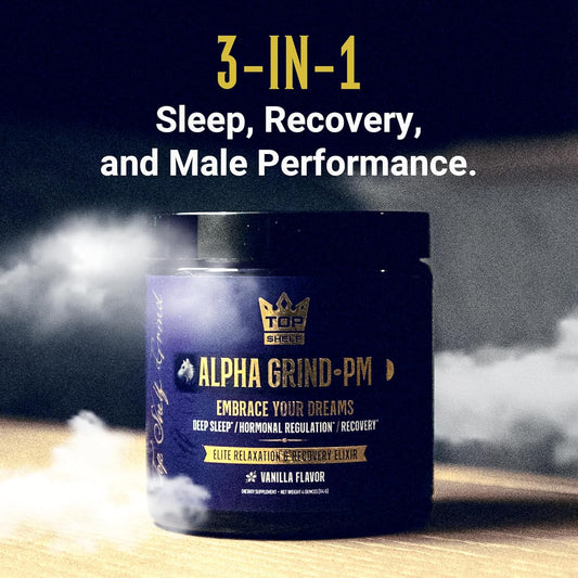 Advanced Sleep Supplement For Men, Nootropic Night Time Burner & Anabolic Recovery, Natural Sleep Aid With Magnesium Glycinate, Apigenin, Selenium - Vanilla Flavor | Alpha Grind Pm