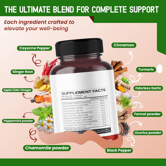 Liposomal Cayenne Pepper Cinnamon Ginger - Support Digestion Wellness, Immunity - 180-Day Supply - Made In The Usa