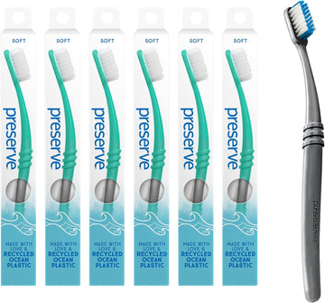 Preserve Ocean Plastic Initiative (Popi) Adult Toothbrush, Made In Usa From Recycled Ocean Plastic, Neptune Green, Soft, 6 Count