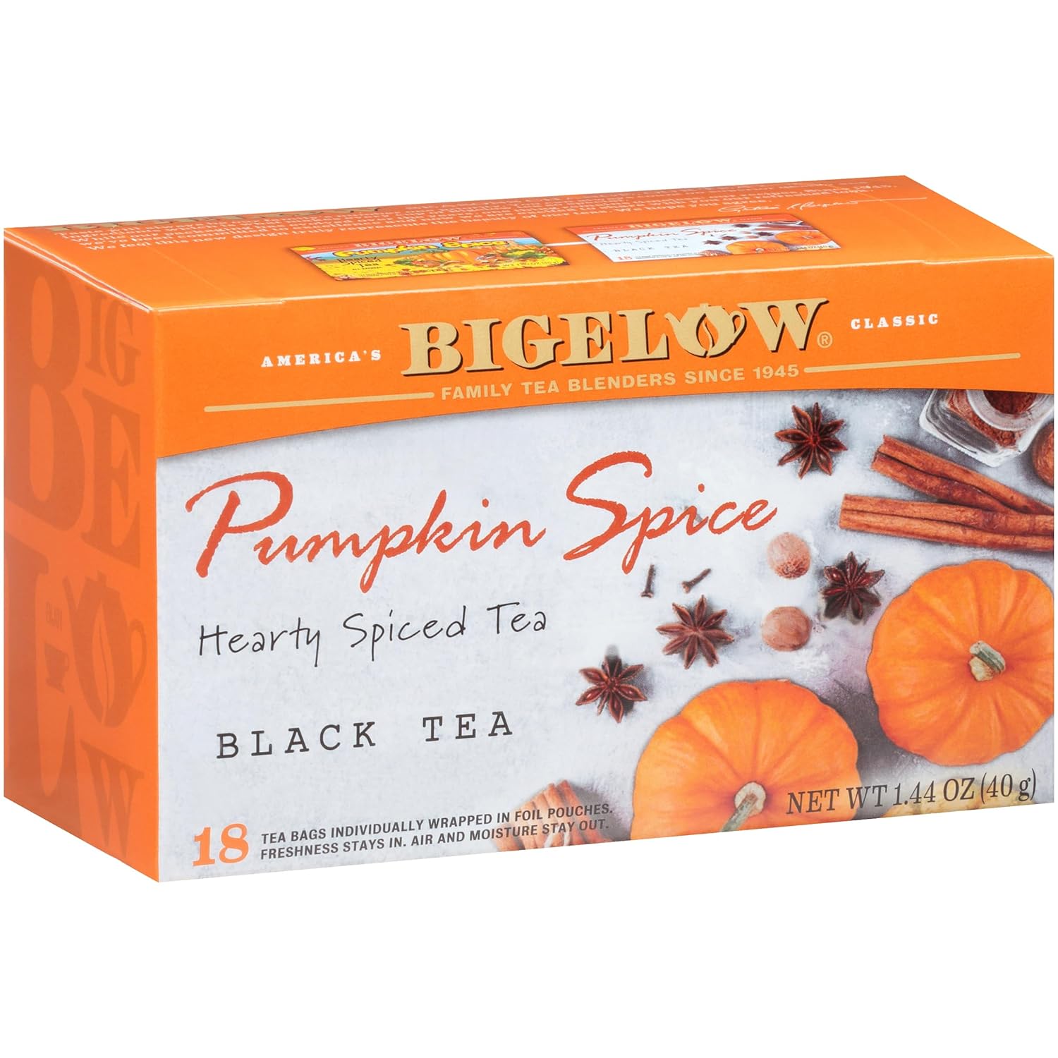 Bigelow Tea Pumpkin Spice Black Tea, Caffeinated, 18 Count (Pack Of 6), 108 Tea Bags Total