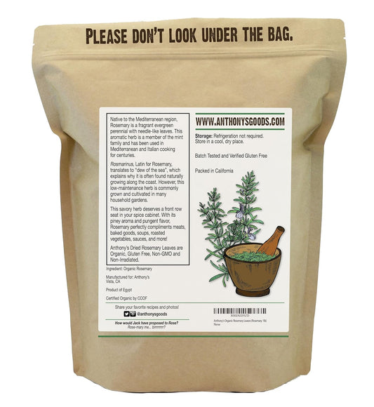 Anthony'S Organic Dried Rosemary Leaves, 1 Lb, Whole Leaf, Destemmed, Non Gmo, Non Irradiated, Gluten Free