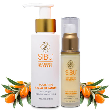 sibu Sea Buckthorn (BUNDLE) 1oz Nourishing Face Cream + 4oz Facial Cleanser – Moisturize Sensitive Skin & Reduce Blemishes and Breakouts