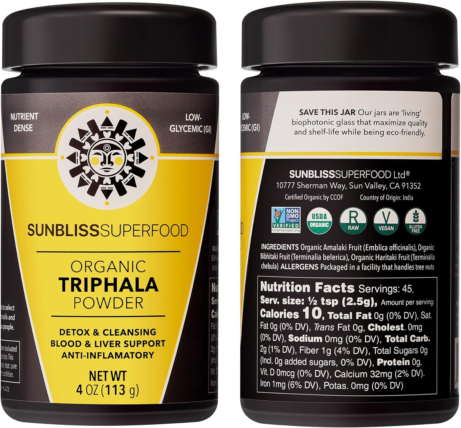 Organic Triphala Powder by Sunbliss Superfood | Ayurvedic Supplement for Digestive Health | Triphala Detox | USDA Certified Organic and Non GMO