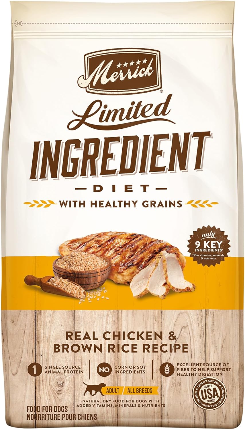 Merrick Limited Ingredient Diet Premium And Natural Kibble With Healthy Grains Chicken And Brown Rice Dog Food - 4.0 Lb. Bag