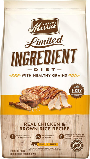 Merrick Limited Ingredient Diet Premium And Natural Kibble With Healthy Grains Chicken And Brown Rice Dog Food - 4.0 Lb. Bag