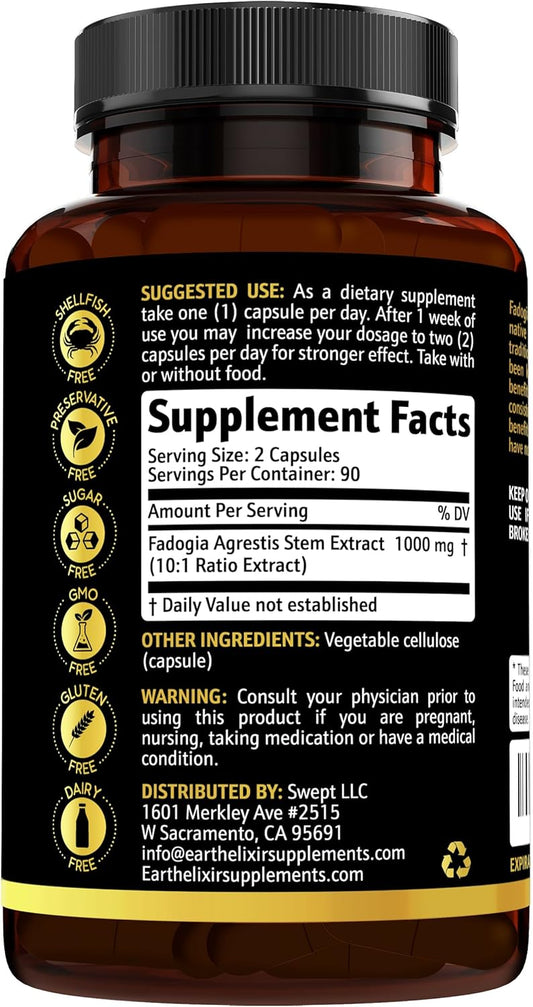 Fadogia Agrestis Supplement 1000Mg (180 Capsules) - Made In Usa - 3 Month Supply - 3Rd Party Tested - Fadogia Agrestis Extract -Max Purity – 100% Pure – Fadogia Agrestis Capsules
