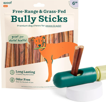 Woof Bullysafe And Bully Sticks - Nutritious Chew Sticks For Dogs And Bully Stick Holder For Safe, Long-Lasting Play - No More Swallowed Ends - 6" Sticks 25 - Pack