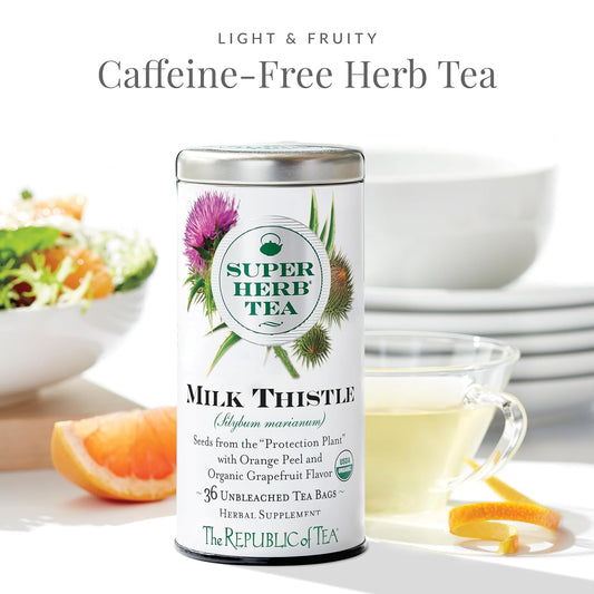 The Republic Of Tea — Organic Milk Thistle Superherb Tea Tin, 36 Herbal Tea Bags, Naturally Caffeine-Free