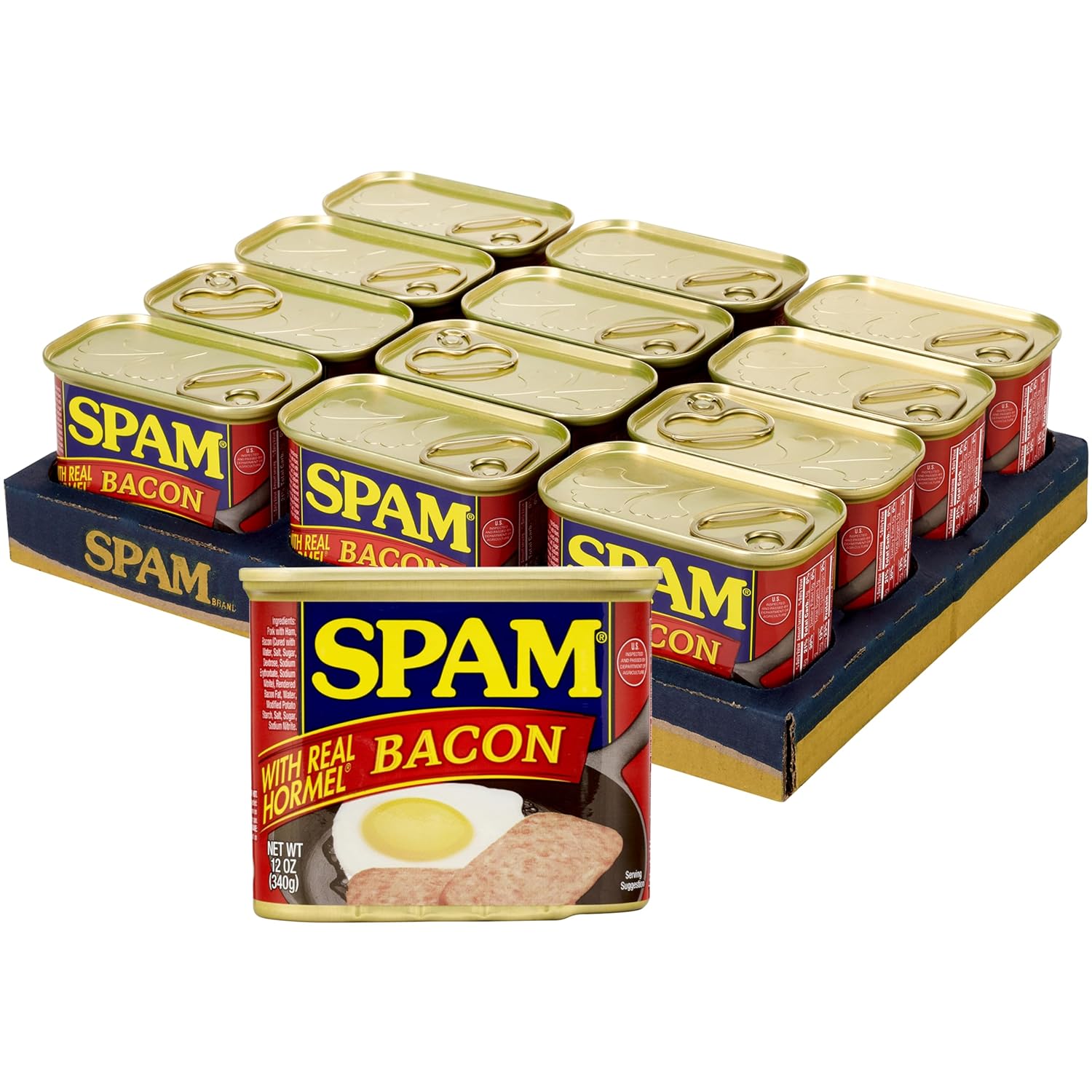 SPAM with Real HORMEL Bacon, 7 g protein, 12 oz (Pack of 12)