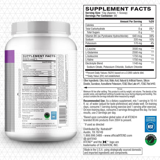 Xtend Original Bcaa Powder Glacial Grape | Sugar Free Post Workout Muscle Recovery Drink With Amino Acids | 7G Bcaas For Men & Women | 90 Servings