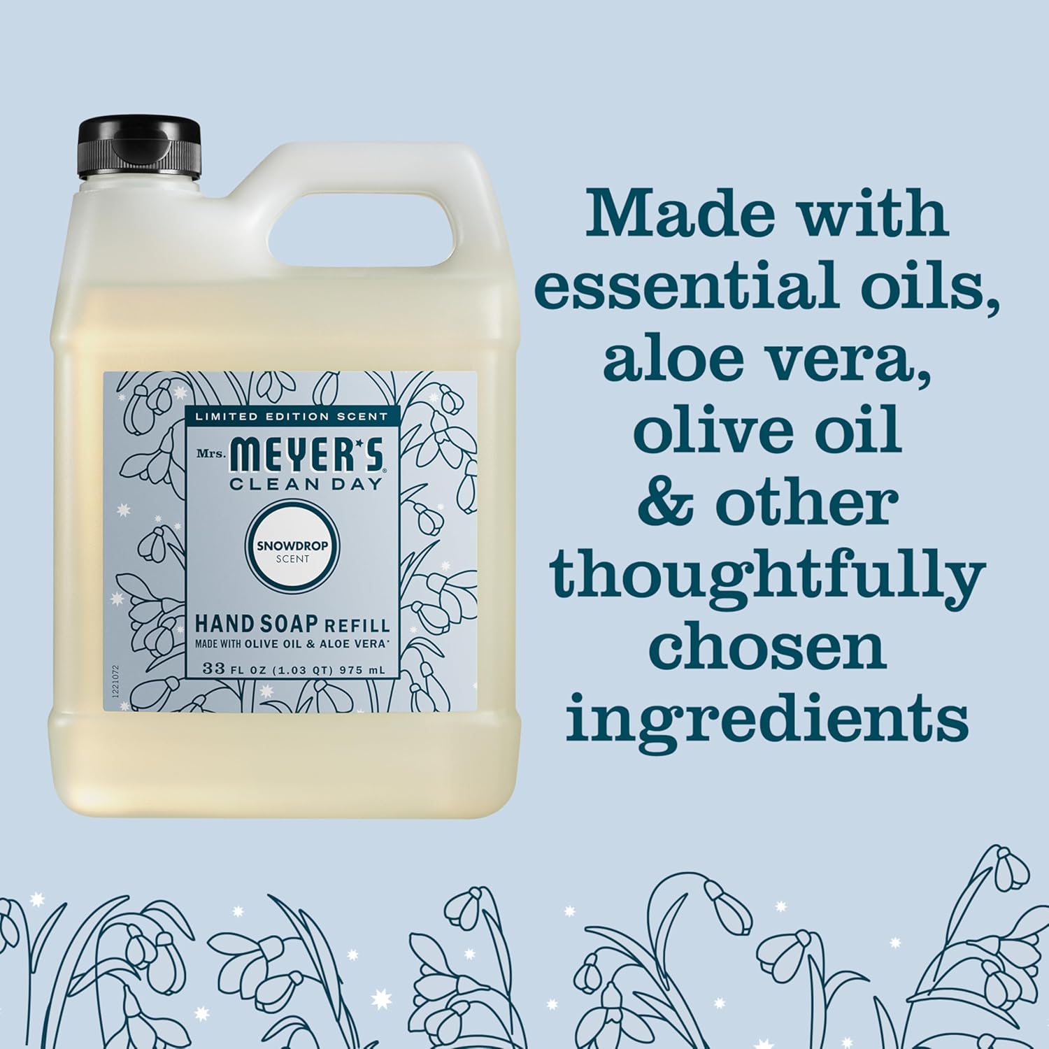 Mrs. Meyer'S Clean Day Liquid Hand Soap Refill, Snowdrop Scent, 33 Ounce Bottle : Beauty & Personal Care
