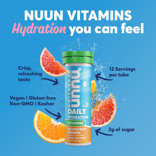 Nuun Hydration Vitamins Electrolyte Tablets + Vitamins, Grapefruit Orange, 8 Pack (96 Servings)