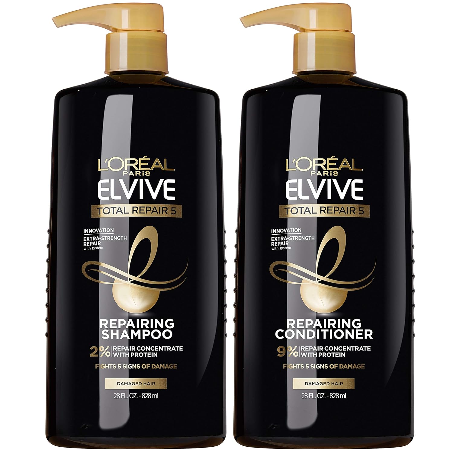 L'Oreal Paris Elvive Total Repair 5 Repairing Shampoo And Conditioner For Damaged Hair, 28 Ounce (Set Of 2)