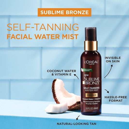 L'Oreal Paris Sublime Bronze Self Tanning Facial Mist, Water-Based Formula, Coconut Water & Vitamin E, 3 Fl. Oz