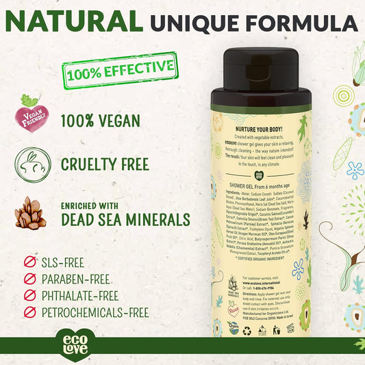 Ecolove - Natural Moisturizing Body Wash For Dry Skin - With Organic Cucumber - No Sls Or Parabens - Vegan And Cruelty-Free Shower Gel, 17.6 Oz