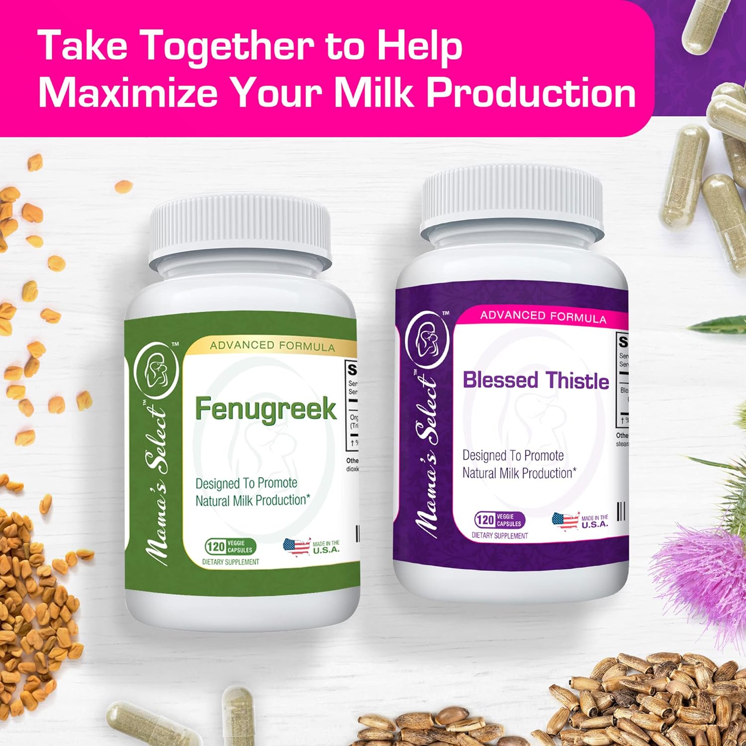 Mama's Select Blessed Thistle Breastfeeding Supplement, 800mg Lactation Support for Increased Breast Milk - 120 Vegan Capsules : Health & Household