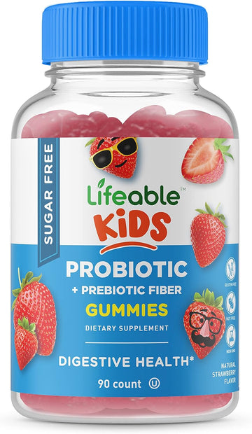 Lifeable Sugar Free Probiotics with Prebiotics Fiber for Kids ? Great Tasting Natural Flavor Gummy Supplement ? Keto Friendly Probiotic Chewable ? 90 Gummies