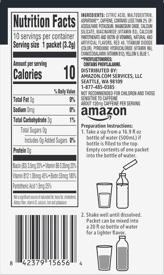 Amazon Brand - Happy Belly Drink Mix Singles, Strawberry With Caffeine, 1.1 Ounce (Pack Of 1) (Previously Solimo)