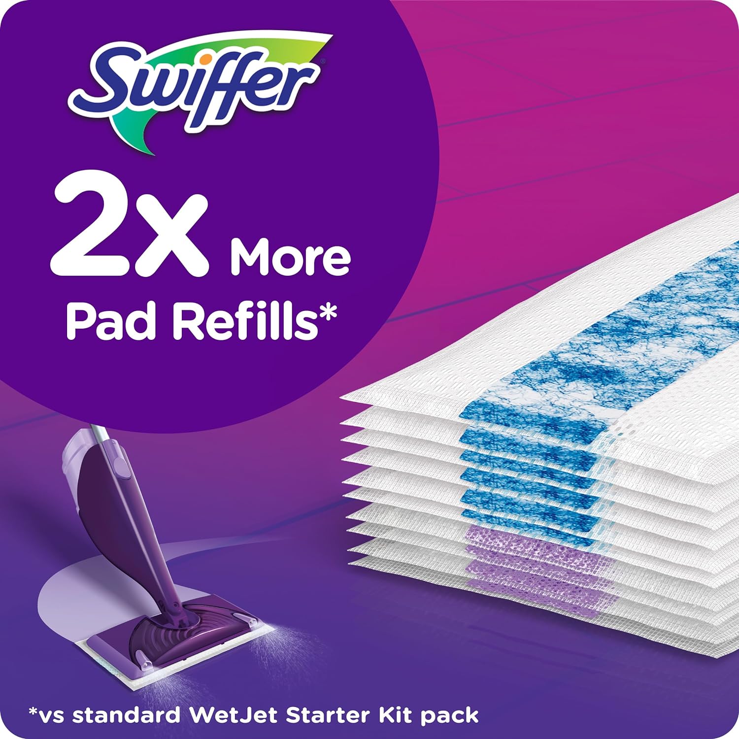 Swiffer WetJet Hardwood and Floor Spray Mop, All-In-One Mopping Cleaner Starter Kit, Includes: 1 WetJet, 10 Pads, Cleaning Solution & Batteries 16 Piece Set, Purple : Health & Household
