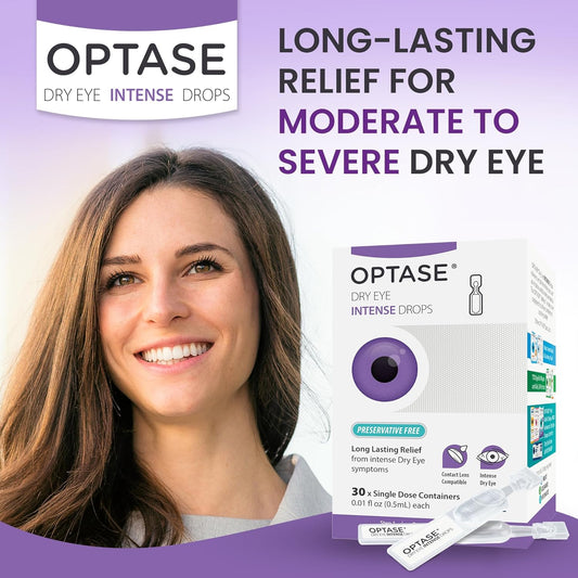 Optase Dry Eye Intense Drops, Single Dose - Preservative Free Eye Drops For Long Lasting Relief - Artificial Tears To Relieve Severe Dry Eye Symptoms - 30 Single Dose Vials