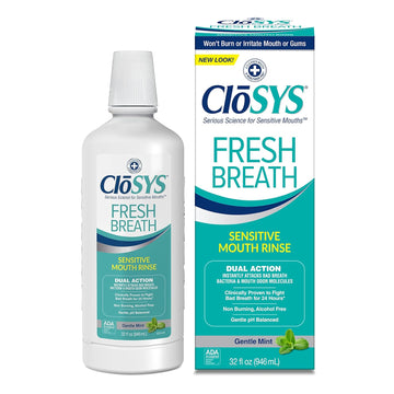 CloSYS Sensitive Mouthwash, 32 Ounce, Gentle Mint, Alcohol Free, Dye Free, pH Balanced, Helps Soothe Mouth Sensitivity, Fights Bad Breath