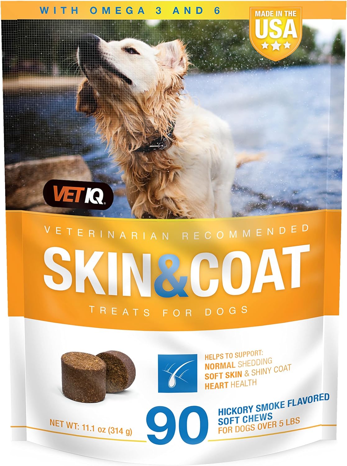 VetIQ Skin & Coat Supplement for Dogs, Healthy Skin & Coat Support Soft Chews, 90 Count