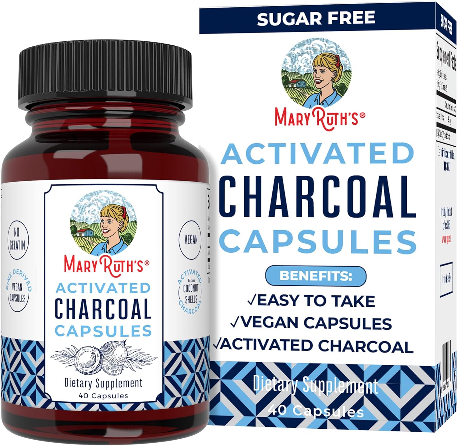 Maryruth Organics Activated Charcoal Capsules | Supplement For Natural Detoxification | Alleviates Gas | Derived From Coconut Shells | Vegan | Non-Gmo | Gluten Free | 40 Count