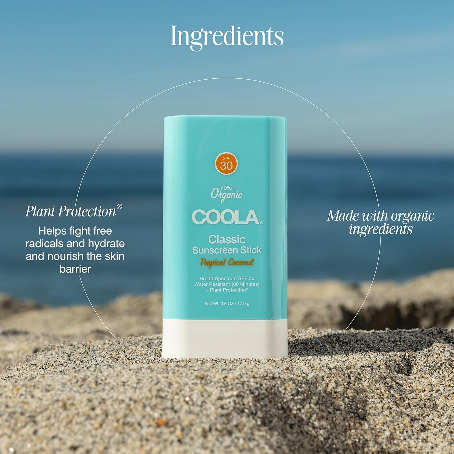 Coola Organic Face Sunscreen Spf 30 Sunblock Lotion Stick, Dermatologist Tested Skin Care For Daily Protection, Vegan And Gluten Free, Tropical Coconut, 0.6 Oz : Beauty & Personal Care