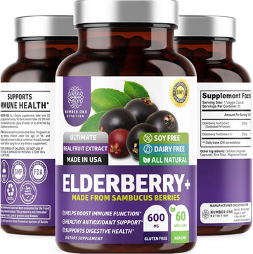 N1N Premium Black Elderberry Capsules For Adults [Max Strength] Pure And Potent Elderberry From Sambucus Nigra To Support Immunity & Skin Health, Non-Gmo, Gluten Free, 60 Veg Caps