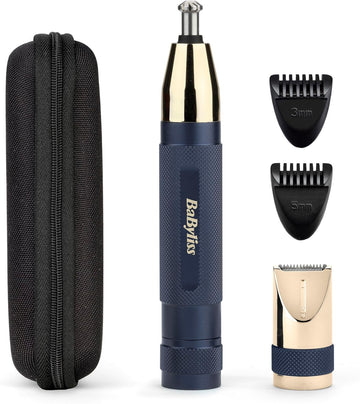 Babyliss Super-X Metal Series Nose Trimmer, Ear Eyebrow Hair Trimmer For Men, Grooming Kit, Gifts For Men (Gold/Blue)