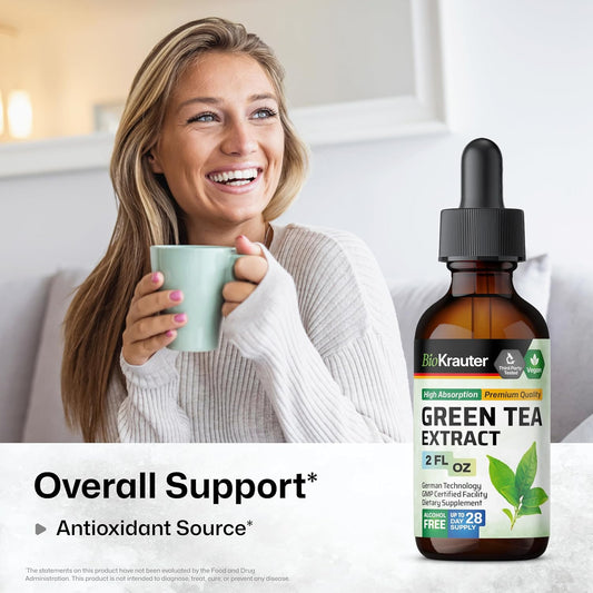 Bio Krauter Green Tea Extract Liquid Drops - Green Tea Supplements - Antioxidant Source - Alcohol And Sugar Free - 2 Fl.Oz