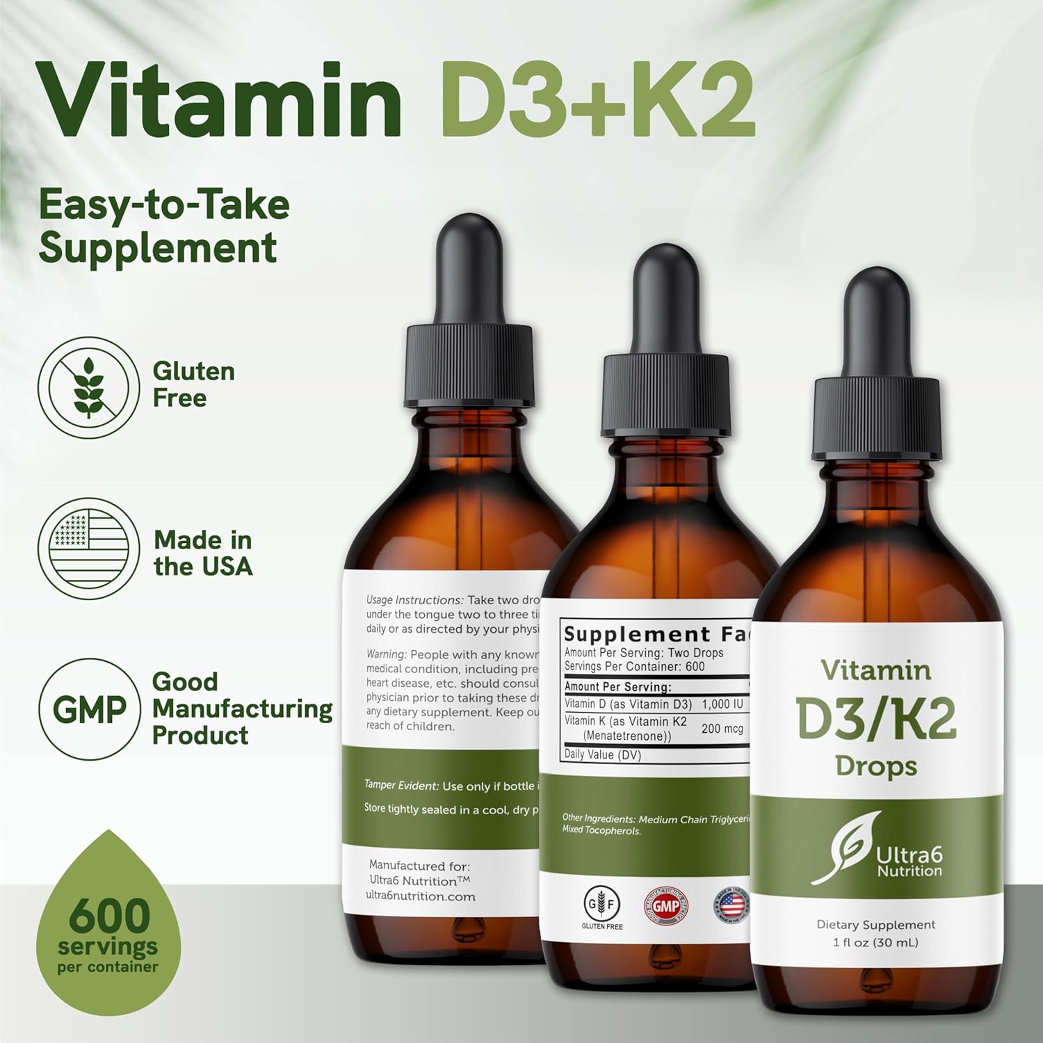 Buy Ultra6 Nutrition Vitamin D And K2 Drops - Liquid Vitamin D3 With K2 Supplements For Adults - Easy-To-Take, Flavor-Free, Highly Absorbable Vit D3 And K2 Supplements, Made In Usa (30 Ml) On  Free Shipping On Qualified Orders
