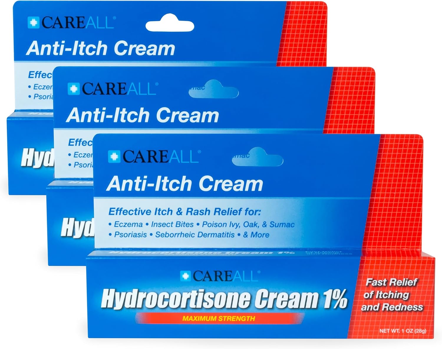 CareAll Hydrocortisone 1%, 1oz Tube (Pack of 3), Maximum Strength Anti-Itch Cream, Relief from Itching and Redness from Bug Bites, Eczema, Psoriasis, Poison Ivy, Oak and Sumac : Health & Household