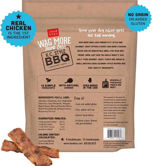 Cloud Star Wag More Bark Less Jerky Grain Free Dog Treats, Kansas City Bbq Chicken, 10 Oz. Pouch
