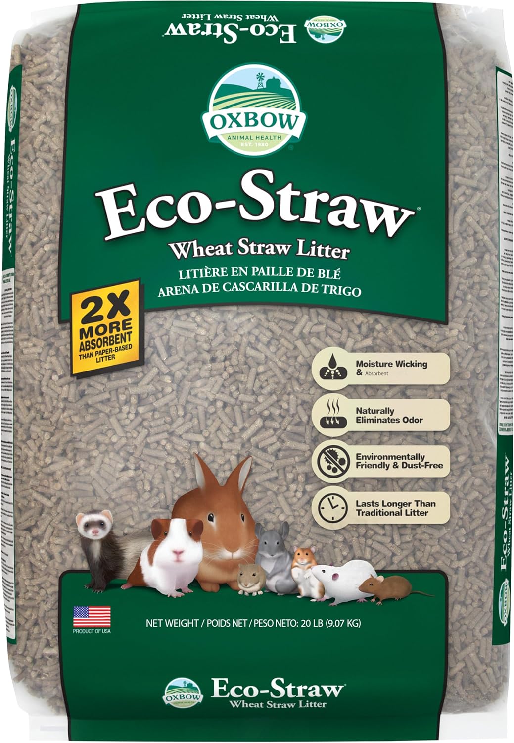 Oxbow Eco Straw Pelleted Wheat Straw Litter For Small Animals- Dust-Free & Environmentally Friendly- Moisture Wicking Litter- Naturally Eliminates Odor-Made In The Usa- 20 Lb. Bag