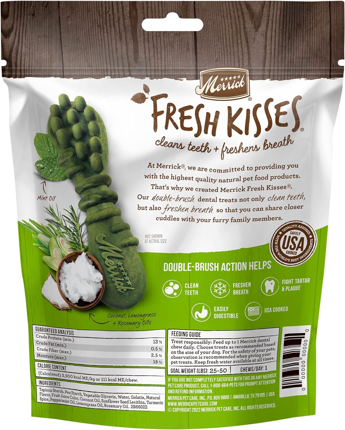 Merrick Fresh Kisses Natural Dental Chews Infused With Coconut And Botanical Oils For Medium Dogs 25-50 Lbs - 6 ct. Bag : Pet Supplies