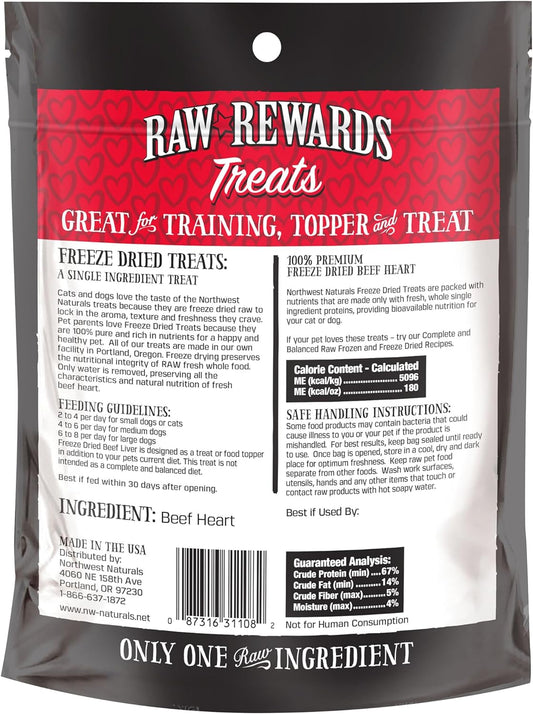 Northwest Naturals Raw Rewards Freeze-Dried Beef Heart Treats for Dogs and Cats - Bite-Sized Pieces - Healthy, 1 Ingredient, Human Grade Pet Food, All Natural - 3 Oz (Pack of 3) (Packaging May Vary)