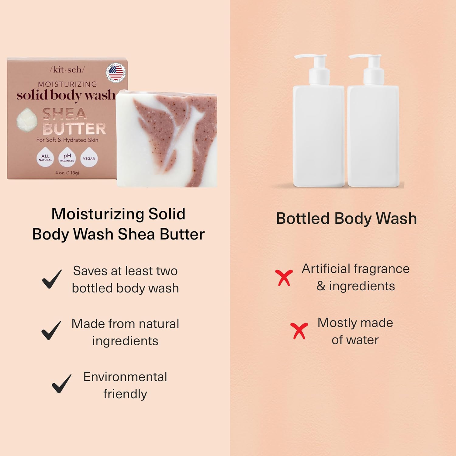 Kitsch Shea Butter Body Wash | Exfoliating Bar Soap For Women & Men | Moisturizing Shea Butter Bar Soap For Soft And Hydrated Skin | All Natural, Paraben Free And Vegan | Made In Usa - 4 Oz : Beauty & Personal Care