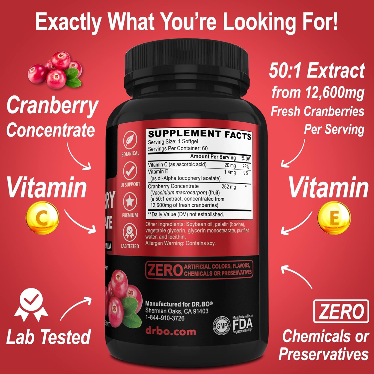 Cranberry Concentrate Pills Supplement Vitamins - UTI Supplements for Women & Men for Urinary Tract Health & Bladder Control Strength - Vitamin C & Cranberries Extract - Kidney Cleanse Detox Capsules : Health & Household