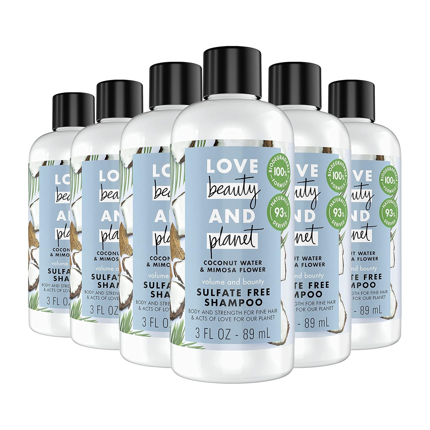 Love Beauty And Planet Volume And Bounty Hair Shampoo Thickening Coconut Water & Mimosa Flower Sulfate Free 3 Oz, 12 Pieces