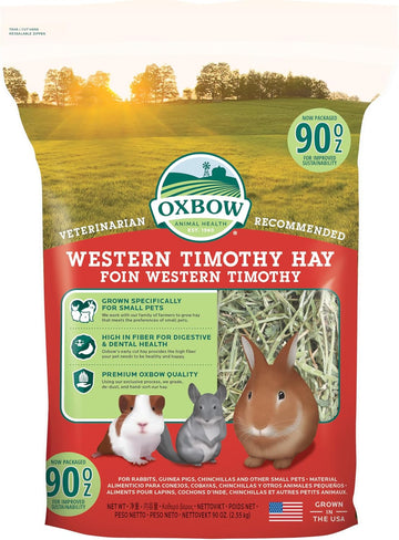 Oxbow Animal Health Western Timothy Hay - All Natural Hay For Rabbits, Guinea Pigs, Chinchillas, Hamsters & Gerbils - 90 Oz
