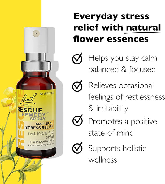 Day & Night Bundle, Bach Rescue Remedy Spray, Natural Stress Relief [And] Rescue Sleep Spray, Natural Sleep Aid - 2-Pk, Homeopathic Flower Essence, Vegan, 7Ml Ea