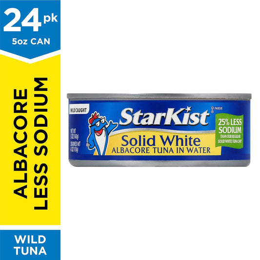 StarKist Solid White Albacore Tuna in Water 25% Less Sodium - 4 - 5 oz Cans (Pack of 6) - 24 Cans Total