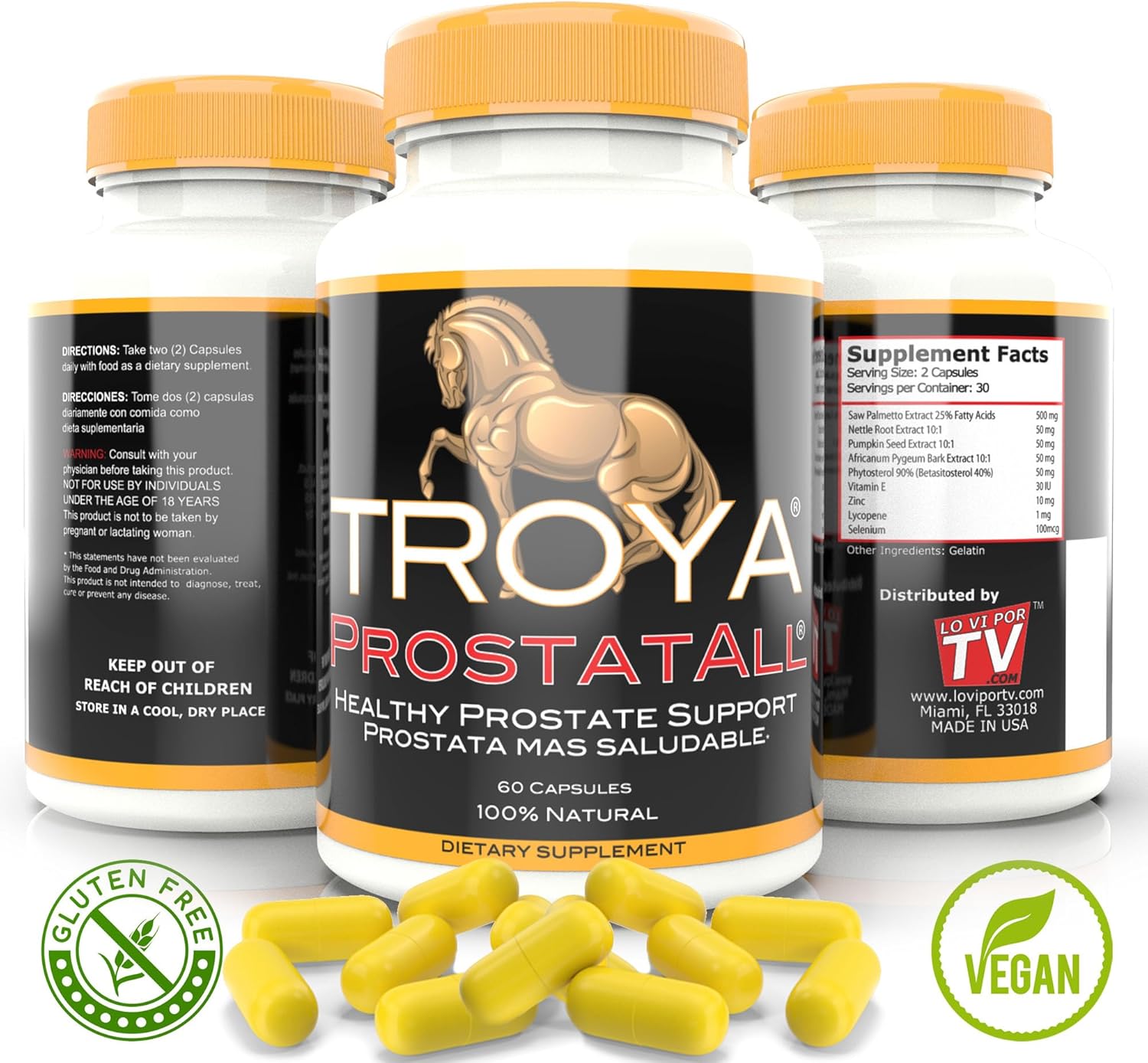 Prostatall Troya Supplement – Saw Palmetto, Zinc, Stinging Nettle & Pumpkin Seed Extract – 60 Capsules – Supports Prostate Health & Urinary Function : Health & Household