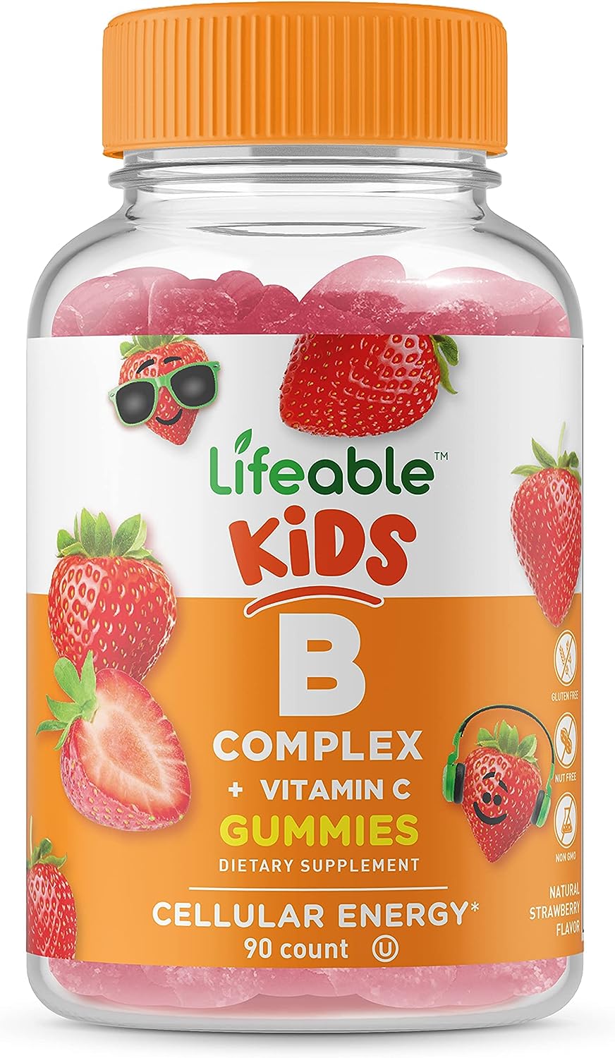 Lifeable Vitamin B Complex with Vitamin C for Kids - Great Tasting Natural Flavor Gummy Supplement - with Niacin, B6, Folic Acid, B12, Biotin & Pantothenic Acid - Energy and Nerve Support, 90 Gummies